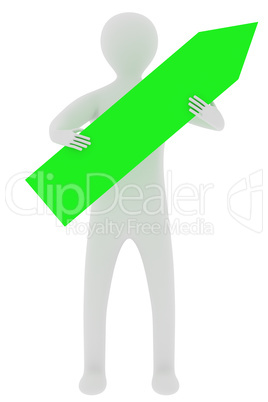 Figure holds green arrow