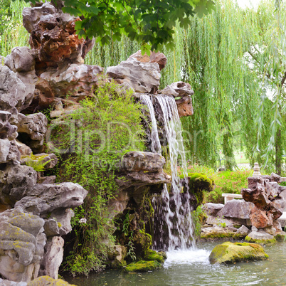 small waterfall in beautiful park