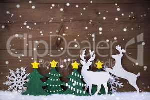 Christmas Decoration, Reindeer Couple, Green Tree, Snowflakes