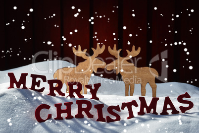 Card, Red Letter, Moose Couple, Snow Merry Christmas, Snowflakes