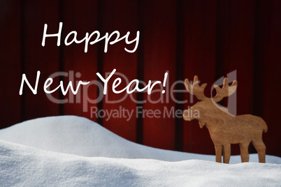 Christmas Card With Happy New Year, Snow And Moose