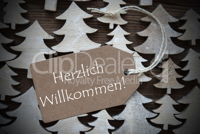 Brown Christmas Label Willkommen Mean Welcome