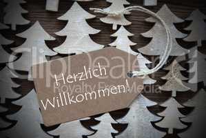 Brown Christmas Label Willkommen Mean Welcome