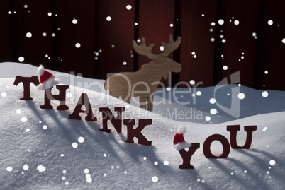 Christmas Card With Moose, Hat And Snow, Thank You, Snowflakes