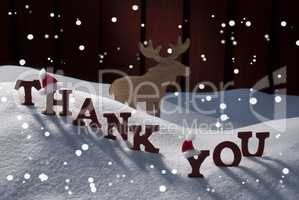 Christmas Card With Moose, Hat And Snow, Thank You, Snowflakes