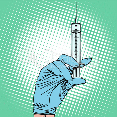 Hand with a syringe injection vaccination medicine