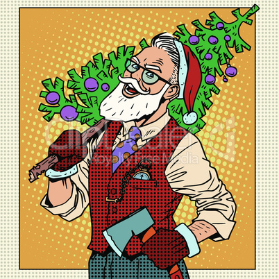 Hipster Santa Claus with Christmas tree