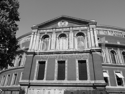 Black and white Royal Albert Hall in London