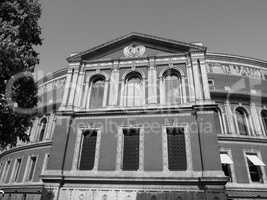 Black and white Royal Albert Hall in London