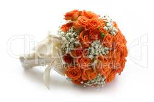 Wedding bouquet made of orange roses on white