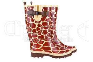 Gumboots with giraffe pattern isolated on white