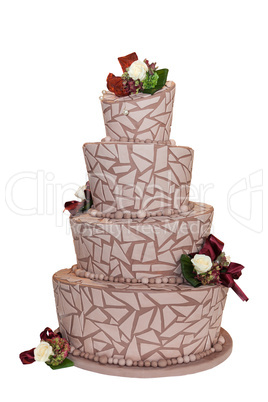 Wedding cake decorated with roses and pearls