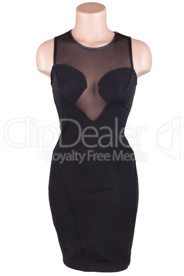 Little black dress on a mannequin, isolated on white