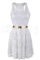 White lace dress with golden belt