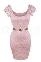 Simple pink lace dress with golden belt