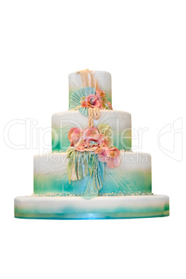 Marzipan wedding cake isolated on white