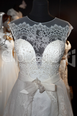 Wedding dress made of lace on a mannequin