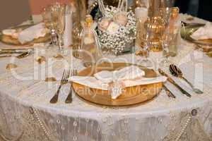 Luxurious wedding dinner with golden theme