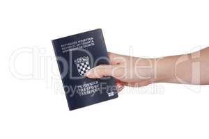 Female hand holding Croatian passport, Isolated on white