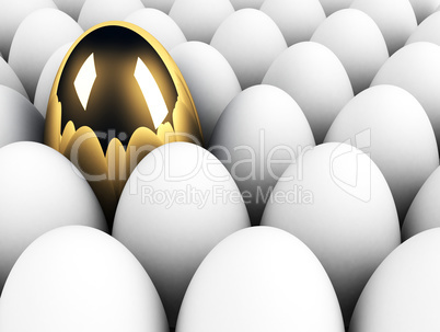 big golden egg in the crowd uniqueness concept