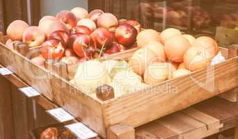 Retro looking Fruit on a market shelf