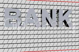 House facade with silver lettering "BANK"