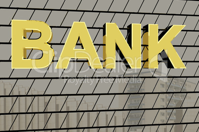 House facade with golden lettering "BANK"