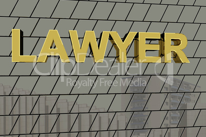 House facade with golden lettering "LAWYER"