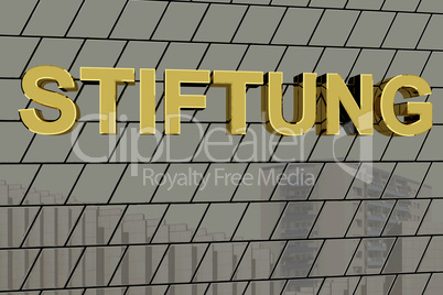 House facade with golden lettering "FOUNDATION"