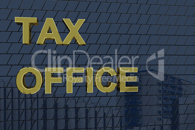House facade with golden lettering "Tax Office"