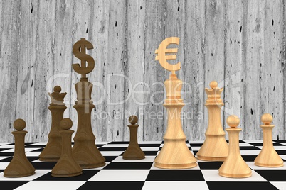 Chess pieces with dollar and euro signs