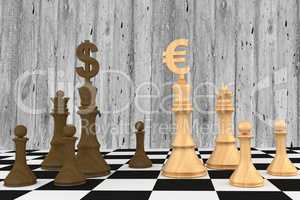 Chess pieces with dollar and euro signs