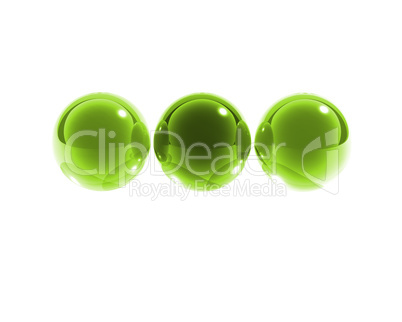 3 bright green glass spheres