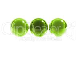 3 bright green glass spheres
