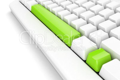 keyboard with bright green exclamation mark. white