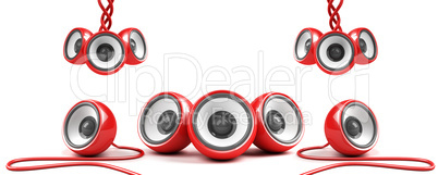 red stylish high-power stereo system with cables