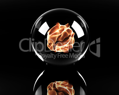 glass sphere with fire ball inside