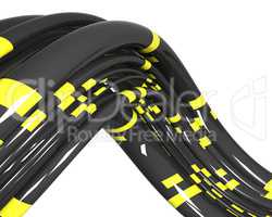 black cables with yellow stripes on the white background