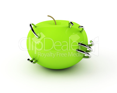 artificial apple with steel rings inside