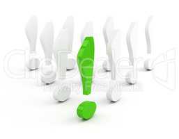 green exclamation mark leadership concept over white background