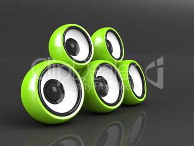 green audio system on the grey background