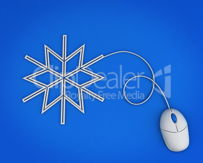 snowflake depicted by computer mouse cable over blue
