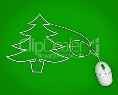christmas tree depicted with computer mouse cable over green