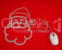 smiling Santa depicted with computer mouse cable over red