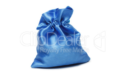 blue christmas bag with present over white