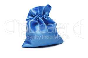 blue christmas bag with present over white