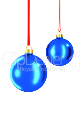 Two Christmas balls hanging on ribbon