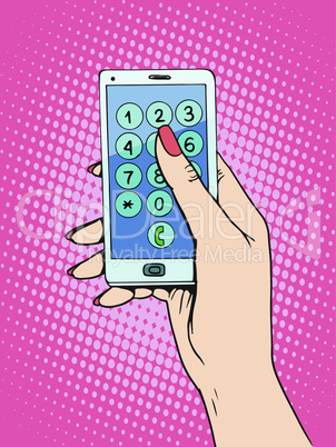 Smartphone woman dials the phone number