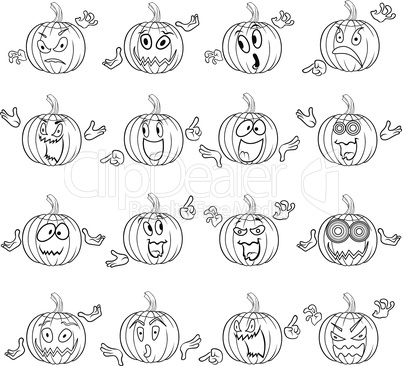 Halloween set of gesticulating pumpkin outlines