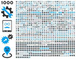 1000 tools, gears, smiles, map markers, mobile icons